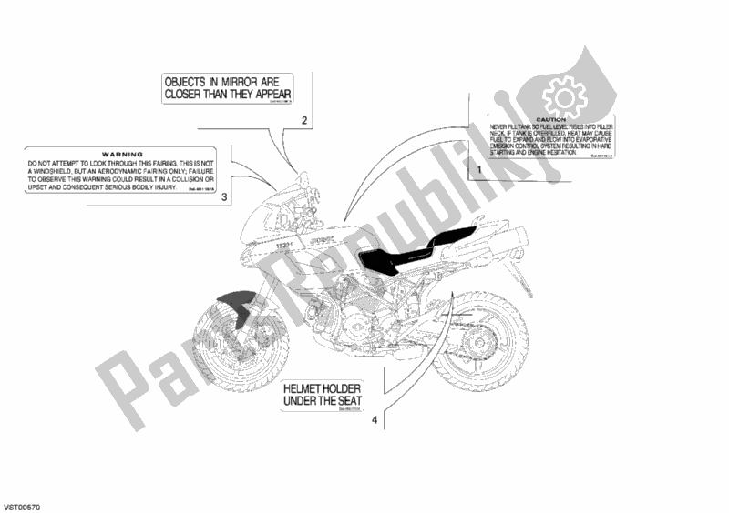 Todas as partes de Rótulos De Avisos do Ducati Multistrada 1100 S USA 2008